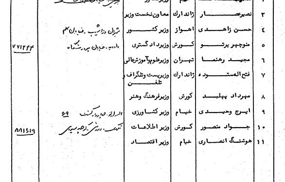 اسامی ماسون‌های کابینه هویدا