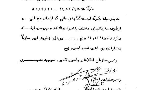 فهرست کمکهای مالی رژیم پهلوی به شعبان جعفری