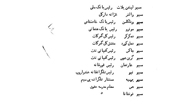 اسامی اروپایی‎هایی که سال 1307 در تهران مقام رسمی داشتند
